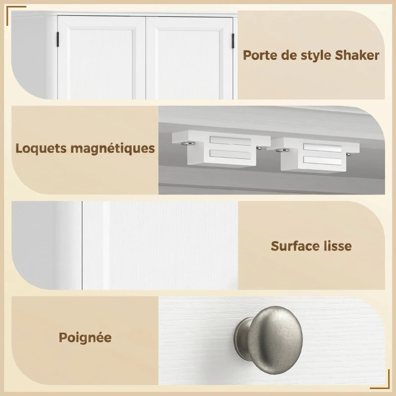 HOMCOM Buffet salon, meuble de rangement ovale avec 4 portes et 2 étagères réglables, 147x40x76cm, chêne