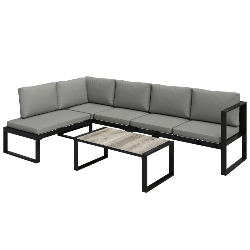 Outsunny Salon de Jardin Extérieur d'Angle 5 Personnes avec 2 Canapés, Chaise Sans Accoudoirs, Table Basse, Gris Foncé