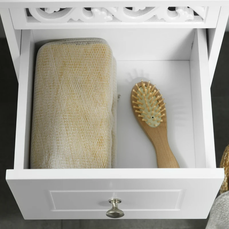 HOMCOM Armario de Almacenamiento Cajonera Blanca Cómoda con 3 Cajones para Cocina Comedor Salón Dormitorio 29,8x29,8x68,5 cm