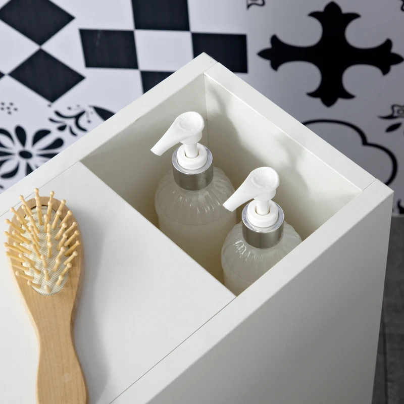 kleankin Armario de Baño con Ruedas Mueble Auxiliar para Baño con Estante Abierto Puerta y Cajón 18x30x68,5 cm Blanco