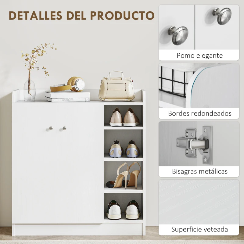 HOMCOM Mueble Zapatero de 2 Puertas Zapatero Estrecho con Estantes Ajustables para 12 Pares de Zapatos para Pasillo Entrada 83x30x90 cm Blanco