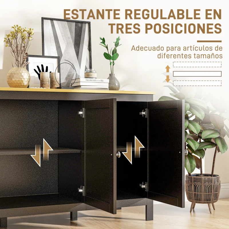 HOMCOM Aparador de 3 Puertas Aparador de Salón con Estantes Ajustables para Cocina Entrada Comedor Negro 120x40x70 cm