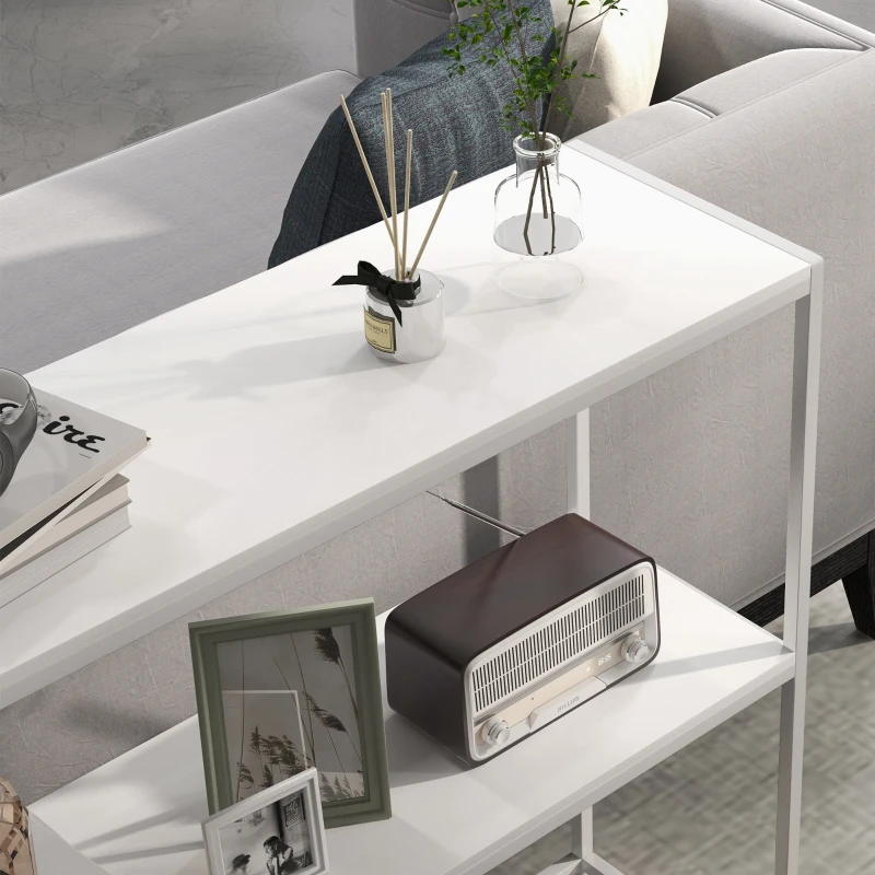 HOMCOM Mesa de Entrada con Estante Abierto y Estructura de Acero Antivuelco para Salón Pasillo 100x30x87 cm Blanco