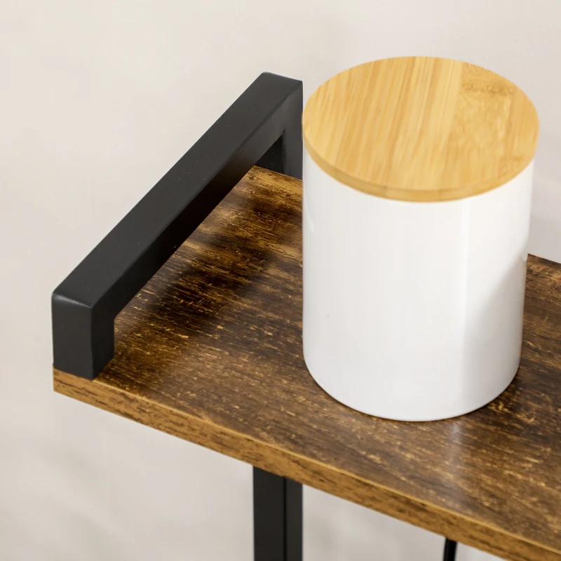 HOMCOM Estantería de Cocina para Microondas con Toma de Corriente Cargador USB 5 Ganchos 90x42x130 cm Marrón Rústico
