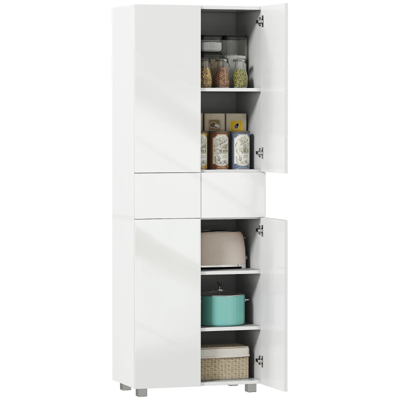 HOMCOM Aparador Alacena de Cocina Mueble Auxiliar con 4 Puertas 2 Cajones y Estantes Ajustables 60x35x170 cm Blanco