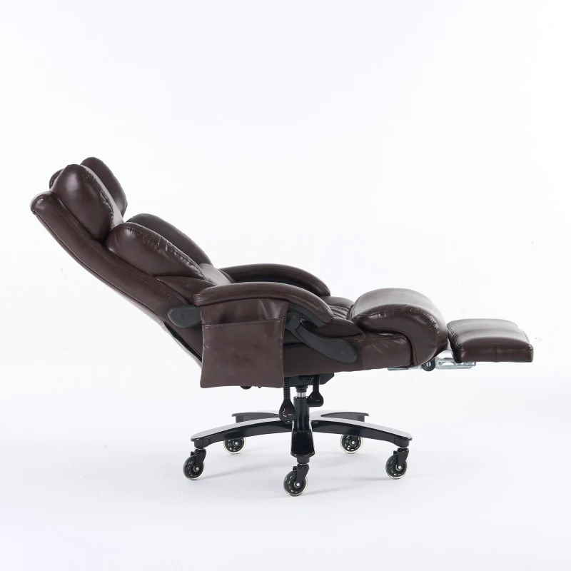 Fauteuil de direction avec fonction massage et chauffage, chaise de bureau ergonomique en simili cuir, repose-pieds extensible, 88 x 70 x 112,5 cm, Marron