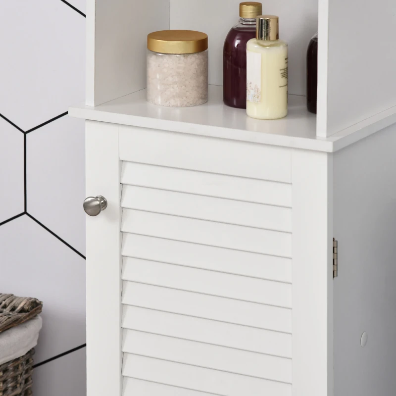 HOMCOM Armario Alto de Baño con Estantes Abiertos y Balda Interior Mueble Auxiliar de Almacenaje 34x20x165 cm Blanco