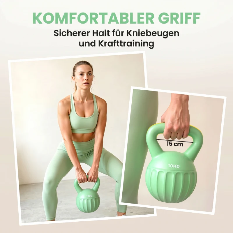 SPORTNOW Kettlebell Kugelhantel 6 kg Gewicht-Hantel mit Sand befüllt für Anfänger Zuhause Krafttraining 21 x 21 x 27 cm Grün