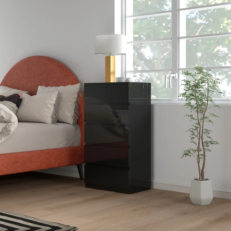 HOMCOM Cómoda con 5 Cajones Cajonera de Estilo Moderno para Dormitorio Entrada Salón 55x34x100 cm Negro