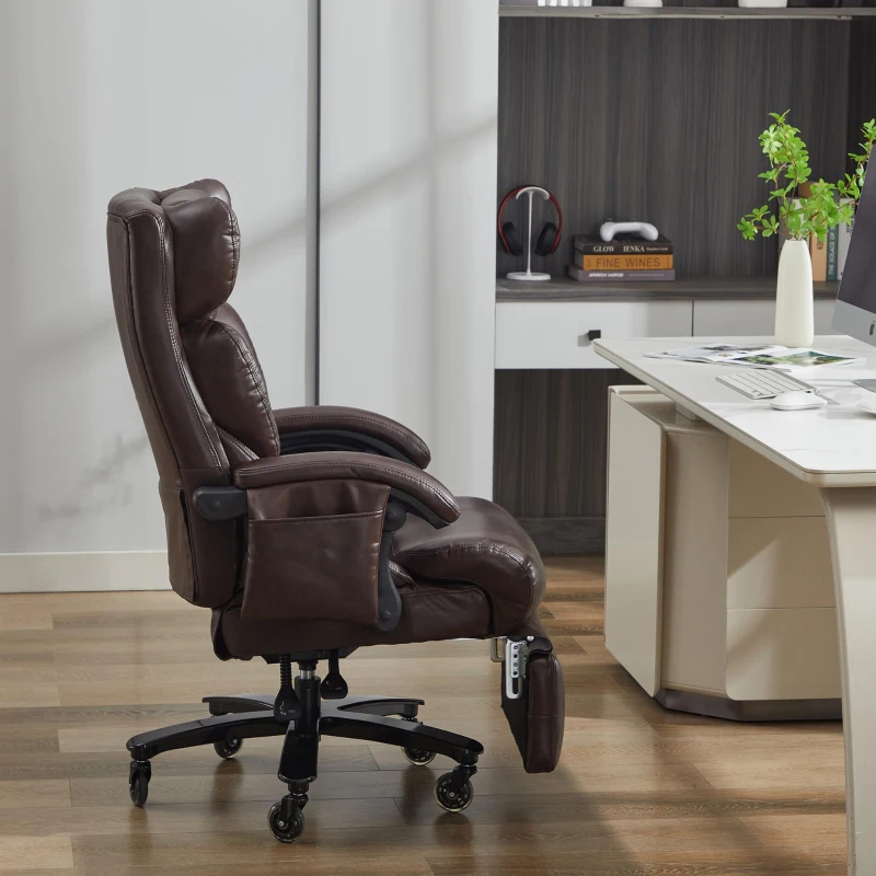 Scaun director cu funcție de masaj și încălzire, scaun de birou ergonomic cu piele artificială, suport pentru picioare extensibil, 88 x 70 x 112,5 cm, Maro