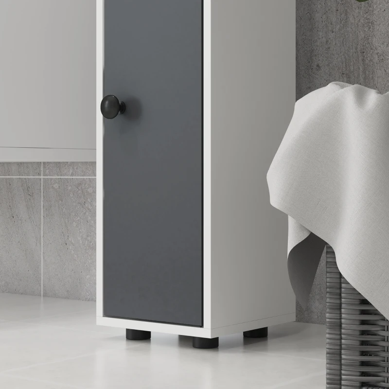 kleankin Columna de Baño con 1 Cajón 5 Estantes y 2 Puertas para Salón Dormitorio Carga 30 kg 20x20x180 cm Gris