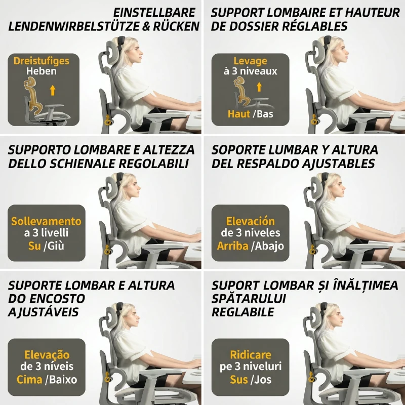 HOMCOM Silla de Oficina Ergonómica de Malla con Reposabrazos 3D Reclinable a 135° Reposacabezas Ajustable Beige