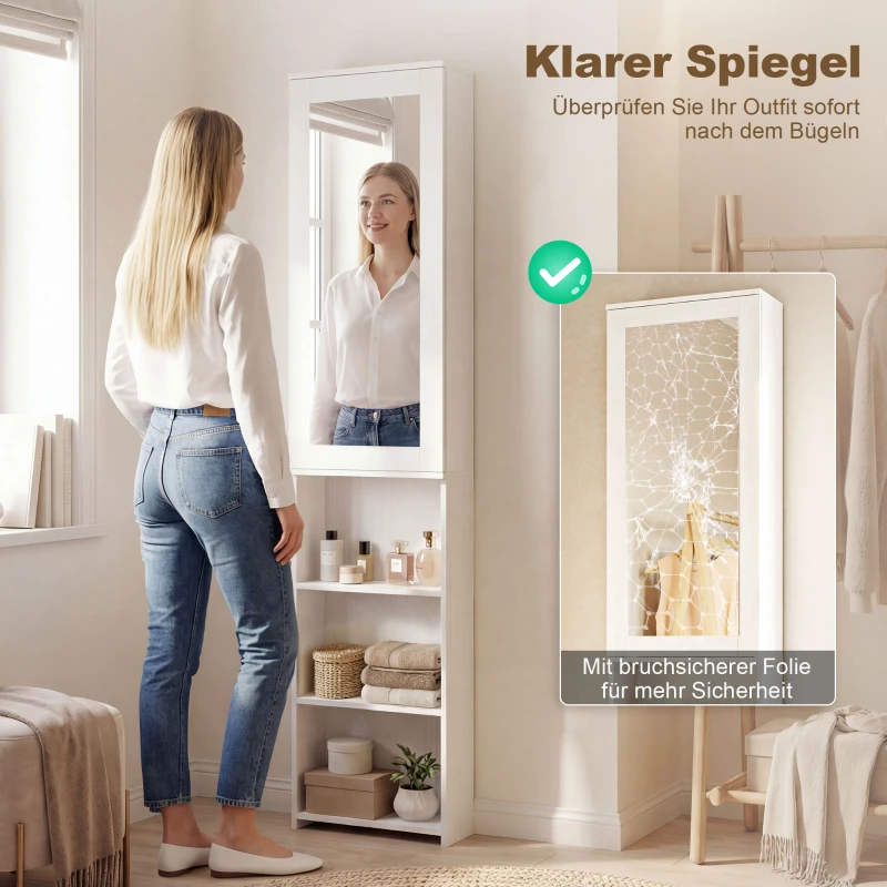HOMCOM Faltbar Bügelbrettschrank mit Tür internen Regalen Spiegel Platzsparend Bügeltisch für Wäschepflege 106x35x174 cm Weiß