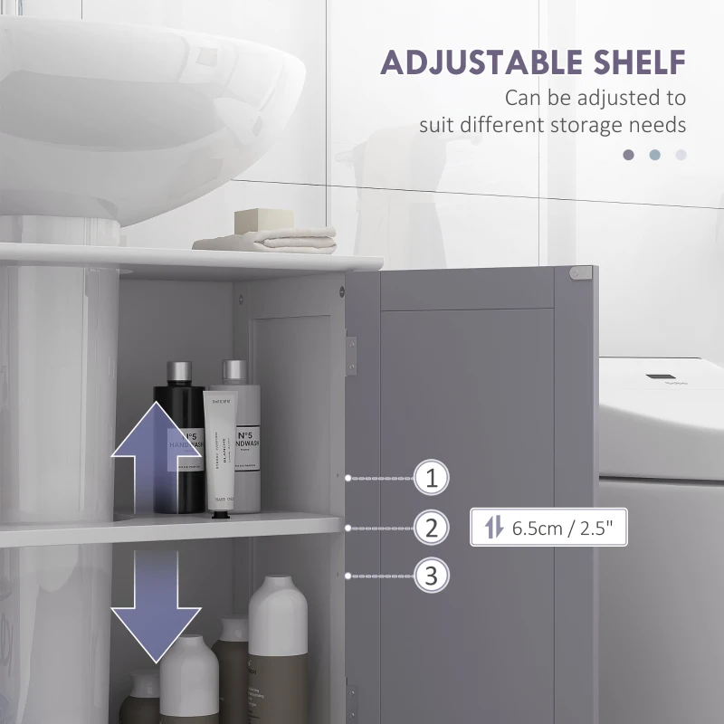 kleankin Bathroom Under-Sink Storage Cabinet, Space Saver Cabinet Organizer with Adjustable Shelf, Handles, Drain Hole, 60x60cm, White and Grey