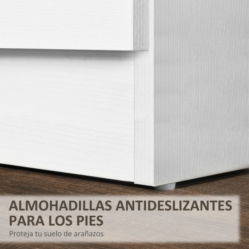 HOMCOM Mesilla de Noche con 3 Cajones y Asas de Aluminio Mesa de Noche para Dormitorio Salón 40x35x58 cm Blanco