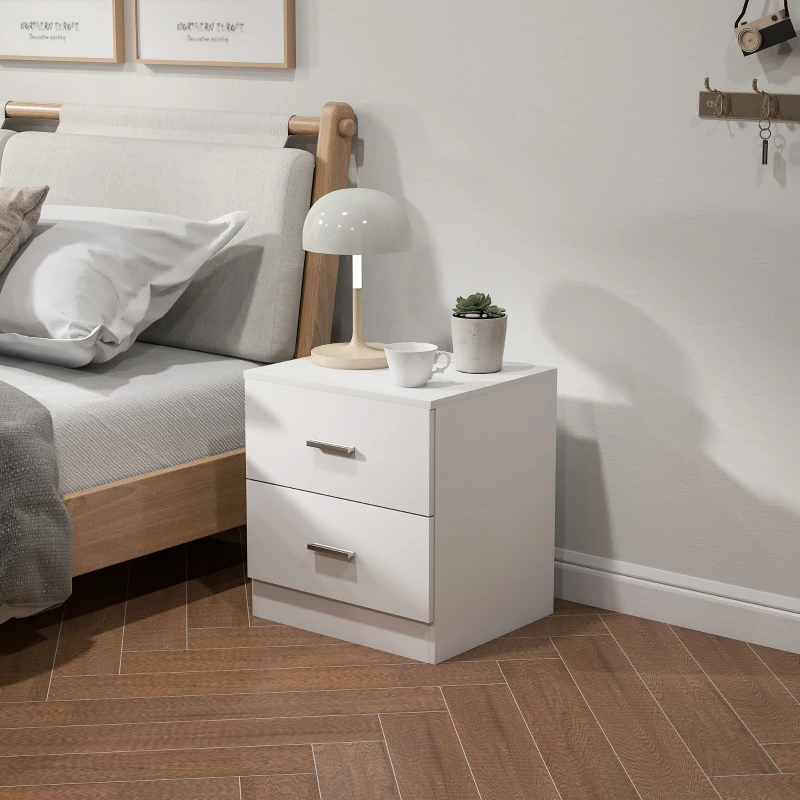 HOMCOM Mesilla de Noche con 2 Cajones Mesita Auxiliar para Salón Dormitorio Carga 30 kg 45x39,5x49 cm Blanco