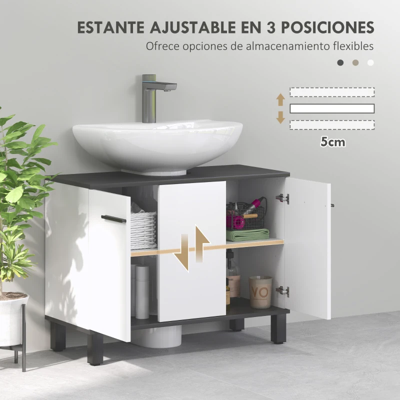 HOMCOM Mueble bajo Lavabo con 2 Puertas y Estantes Ajustables para Lavabo con o sin Pedestal 80x34x60 cm Blanco