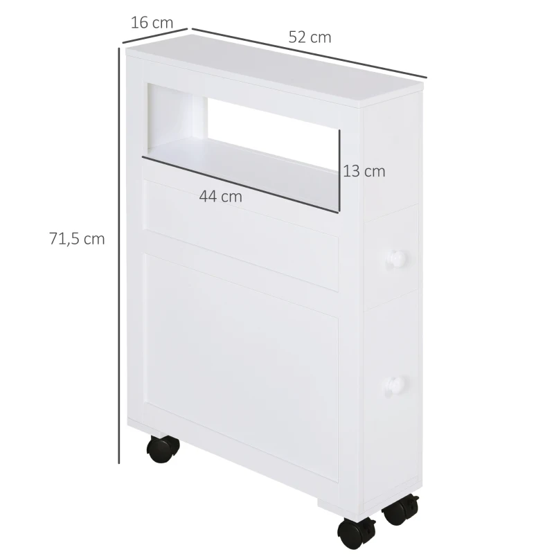 HOMCOM Mueble de Baño 2 Cajones Ahorra Espacio con 4 Ruedas 16x52x71,5 cm Blanco