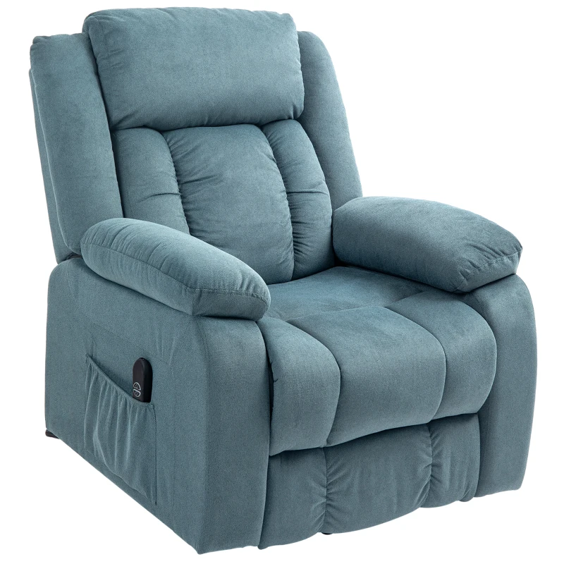 HOMCOM Aufstehsessel mit weichem Bezug, Recliner-Sessel mit Fernbedienung und Seitentaschen, Blau