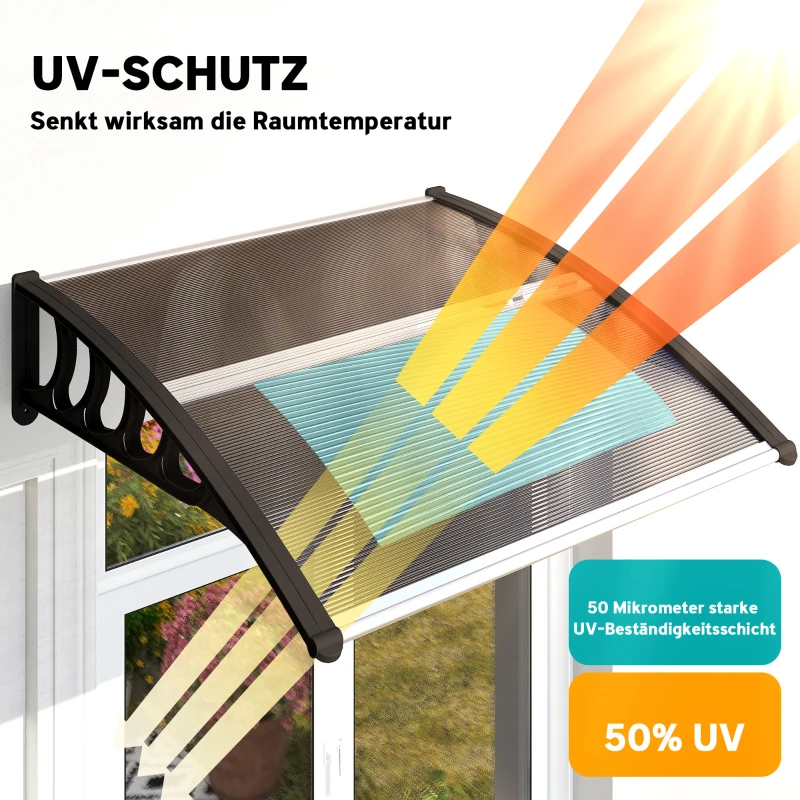 Outsunny Deurluifel, bescherming tegen regen, wind en hagel, polycarbonaat, aluminium verbindingsstangen, 103 x 96,5 x 27 cm, bruin
