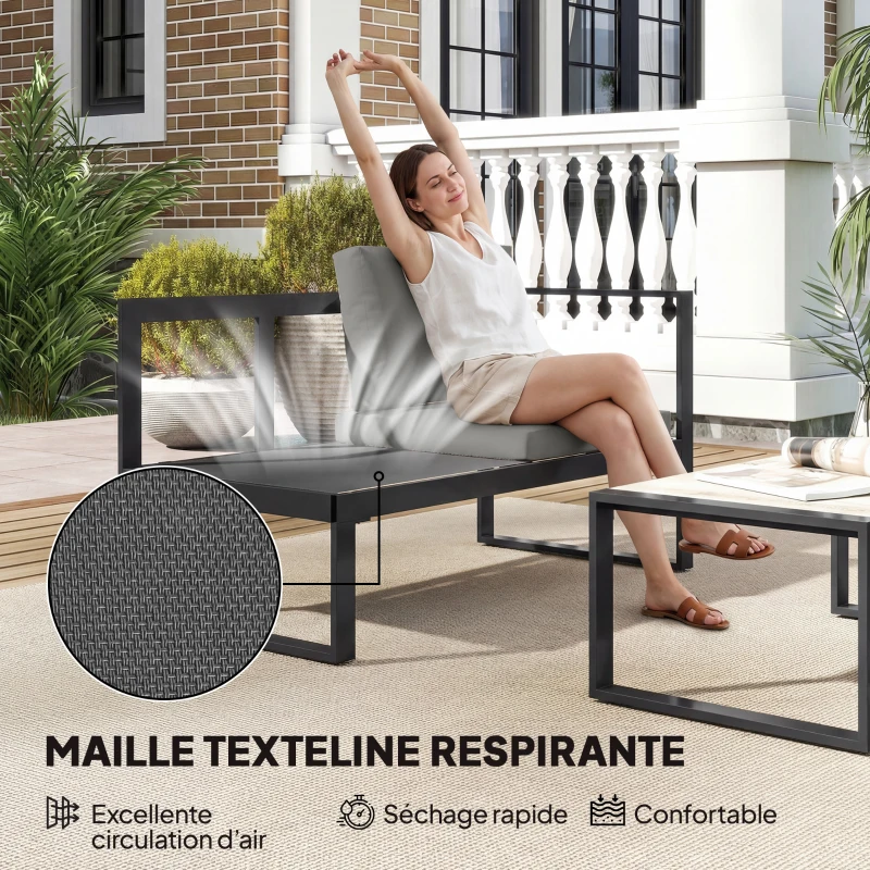 Outsunny Salon de Jardin Extérieur d'Angle 5 Personnes avec 2 Canapés, Chaise Sans Accoudoirs, Table Basse, Gris Foncé