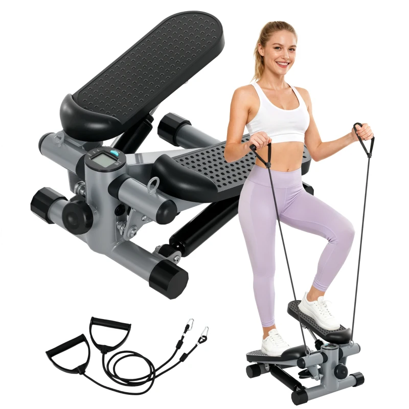 SPORTNOW Mini Stepper, Compact Step Machine Exerciser for Home Workouts, with Resistance Bands, LCD Monitor, Non-Slip Pedals