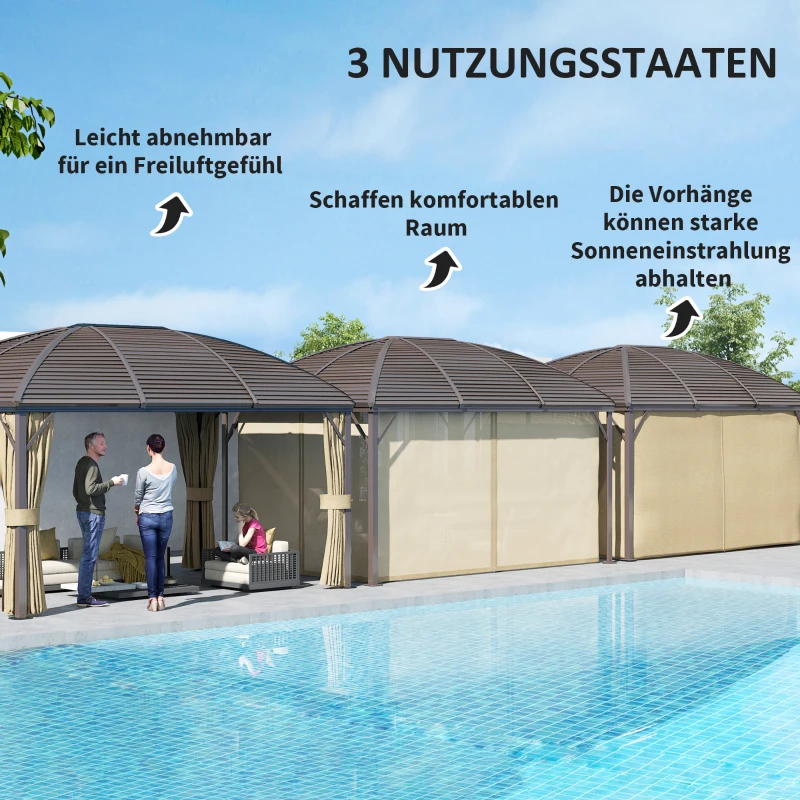 Outsunny Gartenpavillon, Partyzelt, Festzelt, 4 x Doppel-Seitenteile, wasserdicht, 2 Laternenhaken, ca. 4 x 3 x 2,8 m, Braun