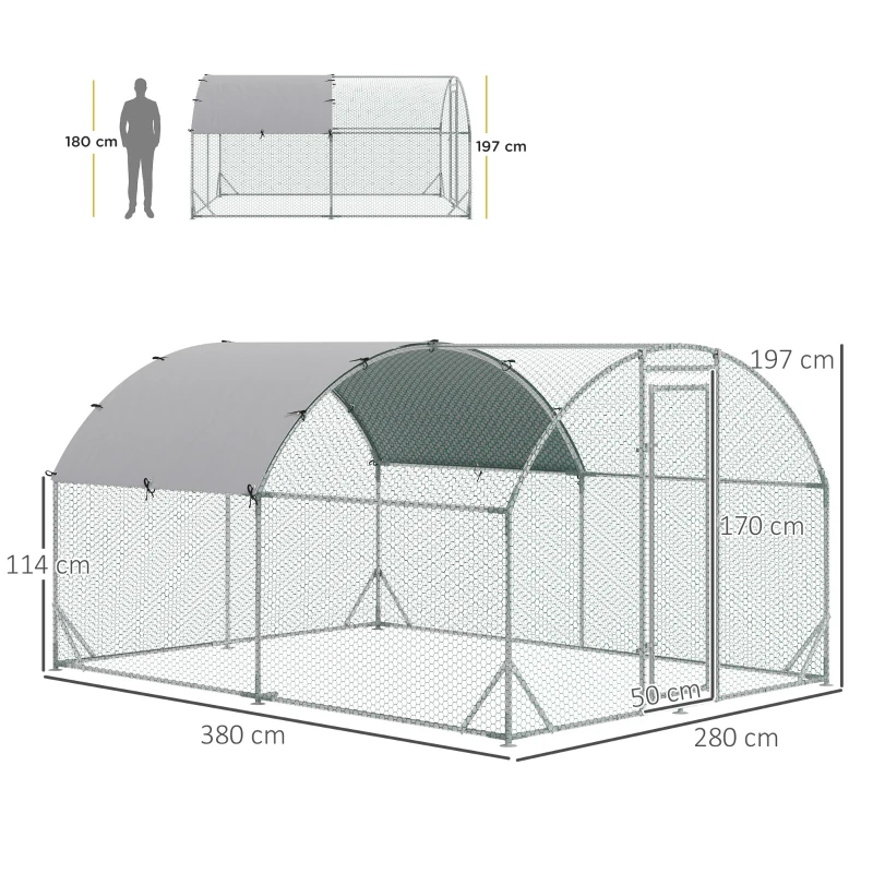 PawHut Gehege für Kleintiere, Outdoor-Freilaufgehege für Hühner, Kaninchen, Enten, stabile Konstruktion, Stahl und Oxford-Stoff
