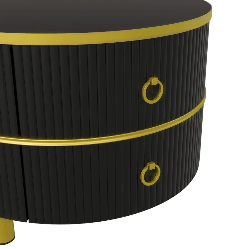 2-In-1 Round Coffee Table Set with High-Gloss Tops, Space-Saving Center Table Set with 2 Drawers, 70L x 70W x 46H cm, White+Black