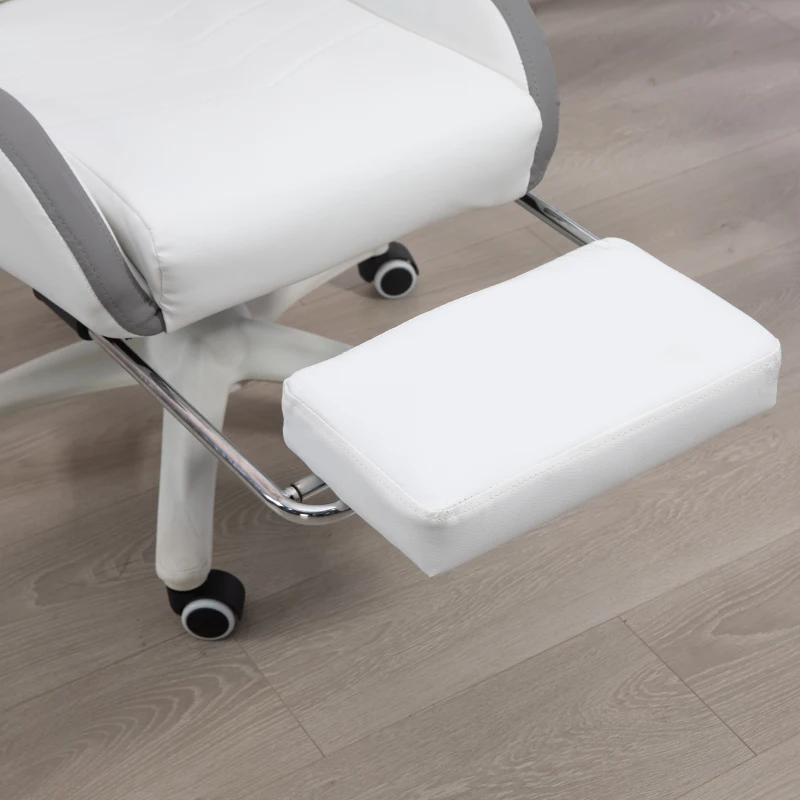 Vinsetto Computer Gaming Chair, PU Leather Desk Chair with Footrest, Swivel Task Chair with 135° Reclining Back and Lumbar Support, PC Chair for Adults, White and Grey