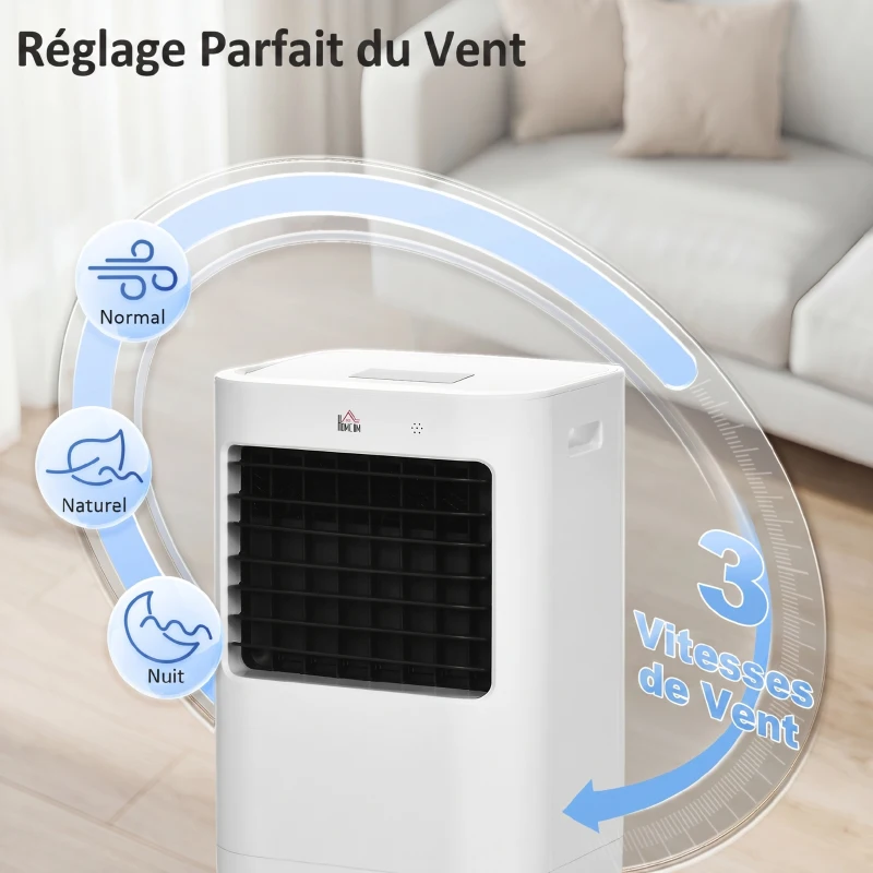 HOMCOM Refroidisseur d'air portable mobile par évaporation 3 en 1 oscillation, 3 vitesses, télécommande, minuterie 8H, blanc