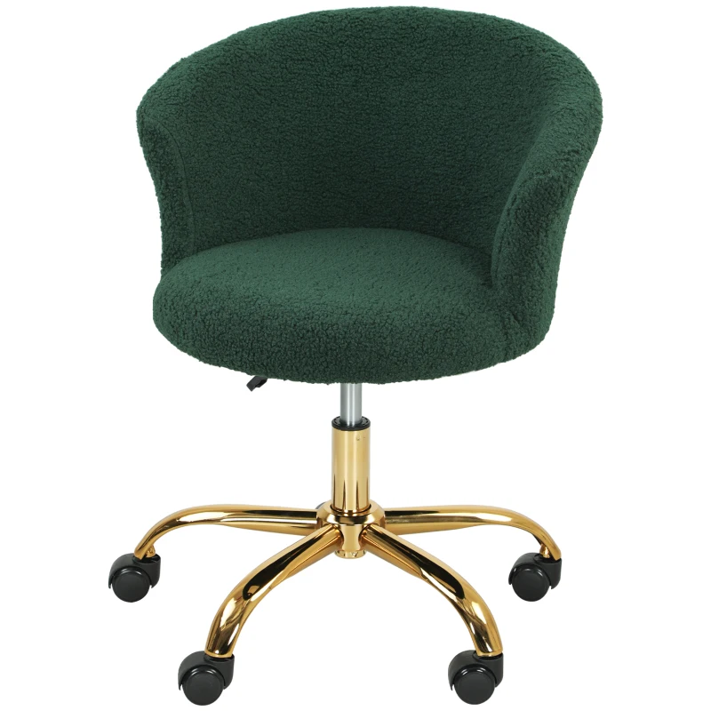 Vinsetto Sedia da Ufficio Girevole in Velluto Teddy, Struttura Acciaio, Altezza Regolabile, Portata 120kg, Verde Scuro