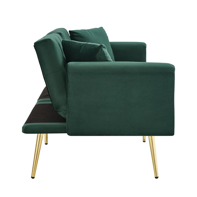 Two-Seater Convertible Sofa Bed with 3-Level Adjustable Backrest, Space-Saving Sleeper Sofa with High-Density Foam, 174L x 76W x 71.5H cm, Green