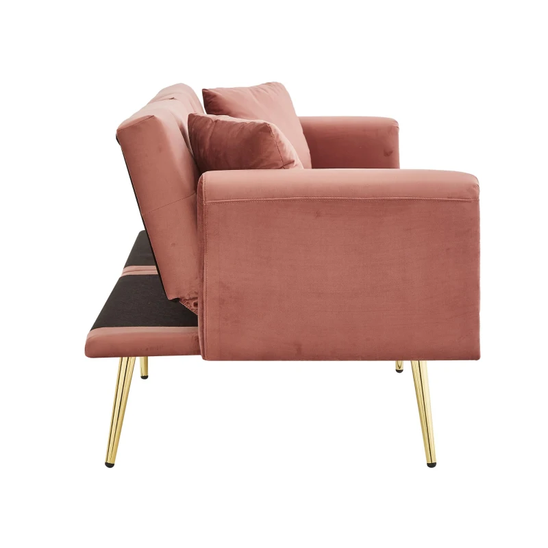 Two-Seater Convertible Sofa Bed with 3-Level Adjustable Backrest, Space-Saving Sleeper Sofa with High-Density Foam, 174L x 76W x 71.5H cm, Pink