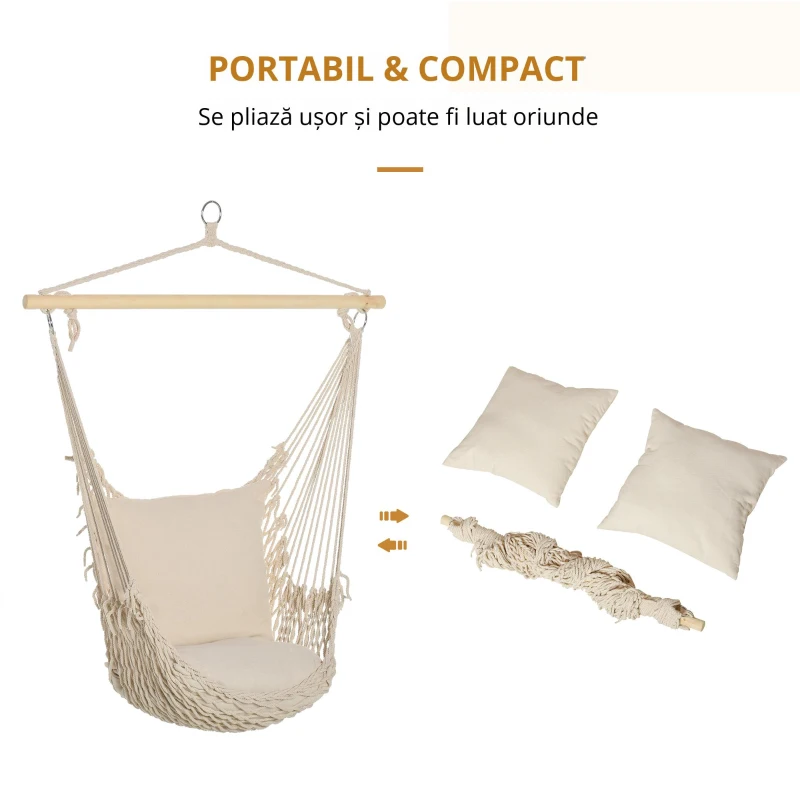 Outsunny Hamac de Gradina din Franghie Shabby Chic pentru Interior si Exterior Alb