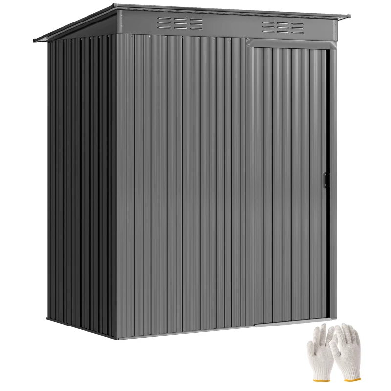 Outsunny 5 x 3.5ft Metal Garden Storage Shed with Effortless Assembly and 2 Pairs of Gloves, Waterproof Outdoor Shed, Light Grey