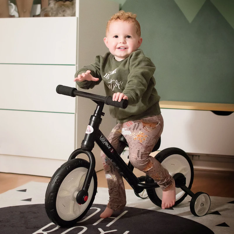 HOMCOM loopfiets kinderfiets loopfiets zijwielen pedalen 2-5 jaar zwart