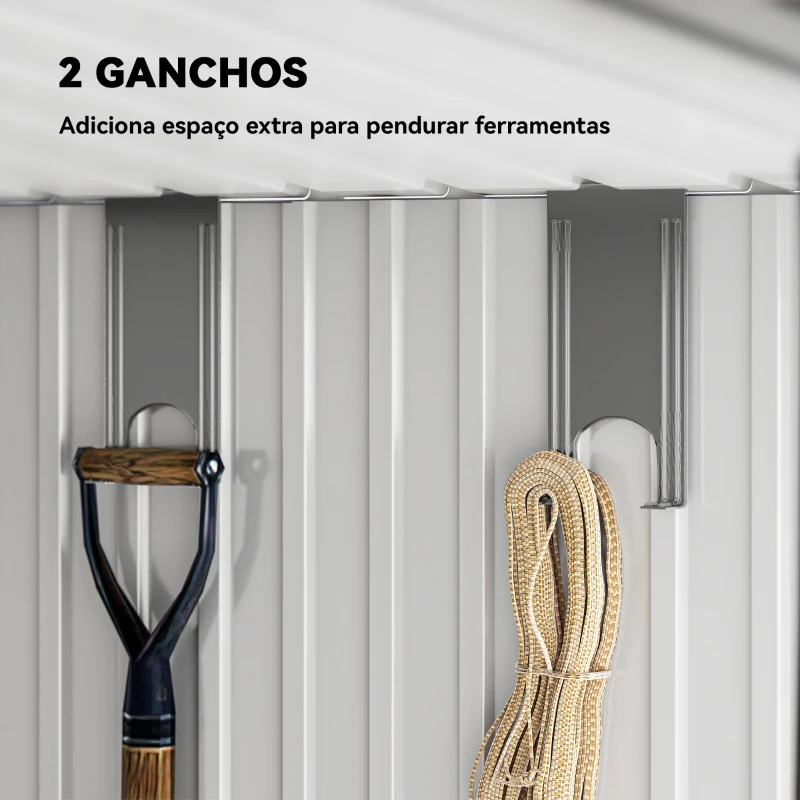 Outsunny Abrigo de Jardim Exterior 2 m² 195x122x181,5 cm Abrigo Metálico com Base SEM CHÃO 2 Portas de Correr Janelas Cinza Claro