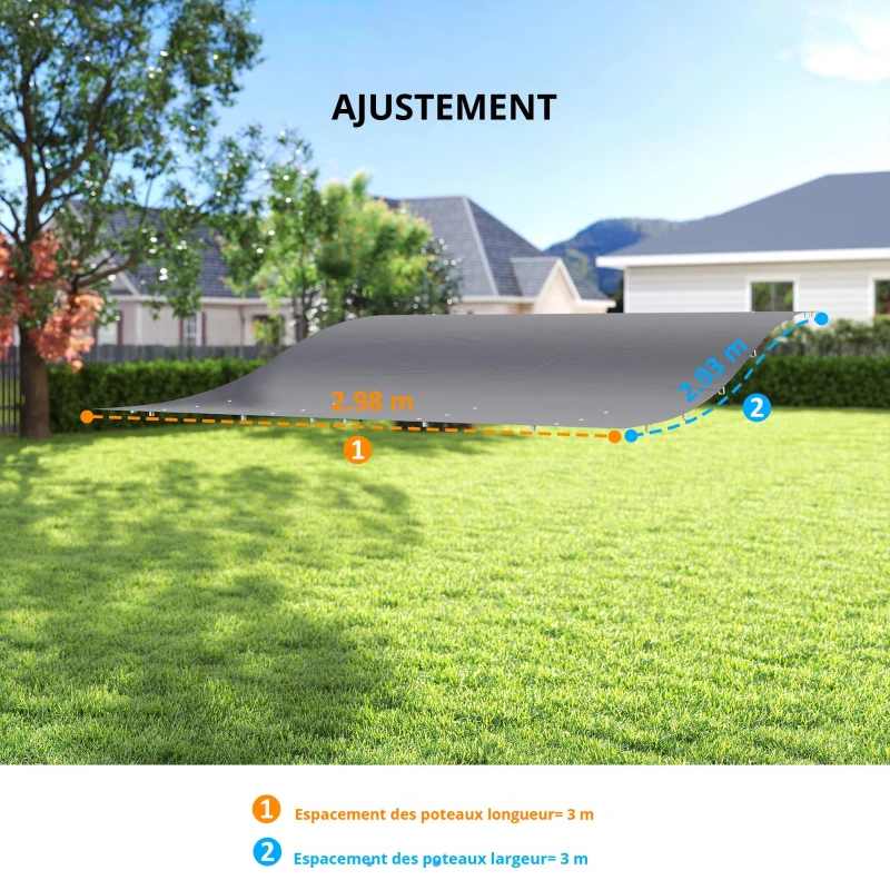 Outsunny Toit de rechange pour pergola Voile d'ombrage pour couverture de terrasse Bâche de rechange pour pavillon 3 x 3 m 298x293 cm Gris foncé