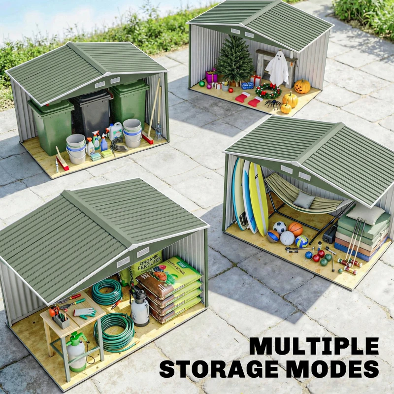 Outsunny 9 x 6ft Metal Garden Shed, Waterproof Outdoor Bike Storage Shed Galvanised with Vents, Foundation Kit, Apex Roof and Lockable Double Doors for Patio Lawn, Light Green