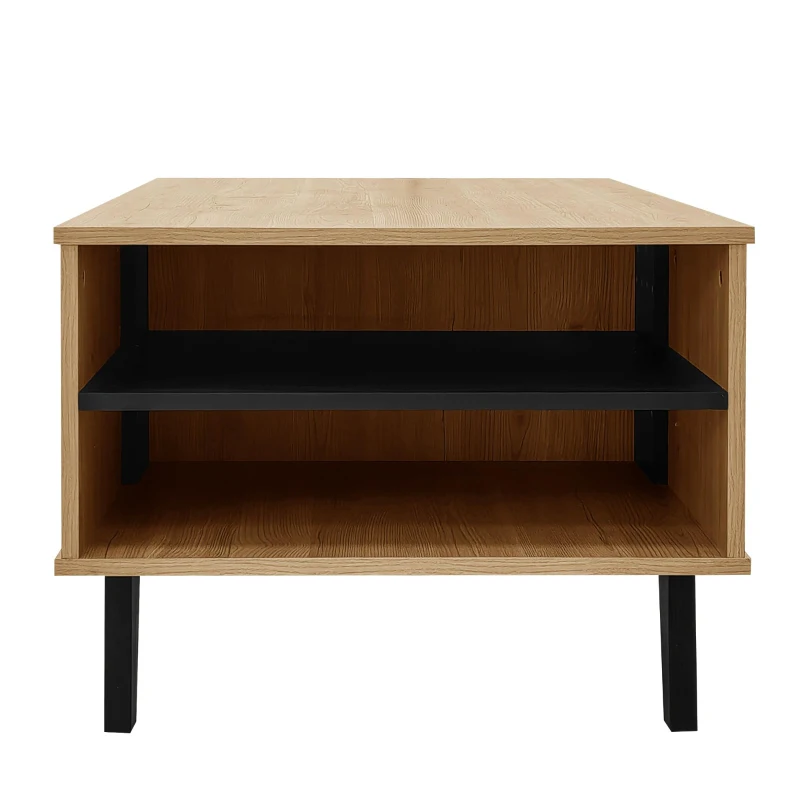 Stylish Coffee Table with Practical Storage and Wood‑Coloured Surface, Divided-Storage Tea Table with Wood Legs, 100L x 60W x 45H cm, Black+Wood