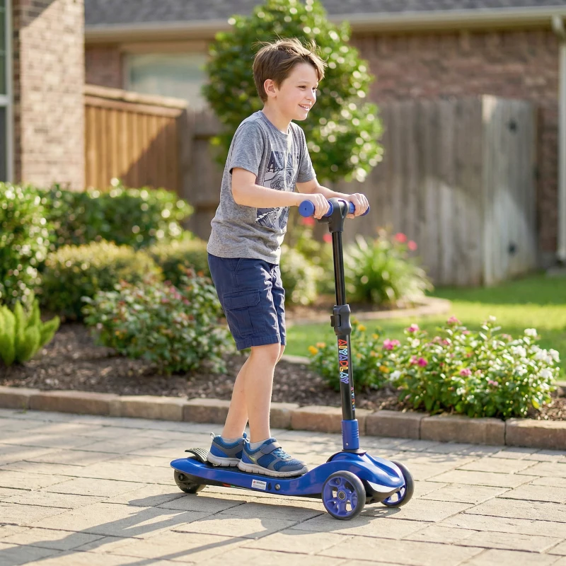AIYAPLAY Three-Wheel Foldable Electric Scooter for Kids Aged 6-10 Years, Blue