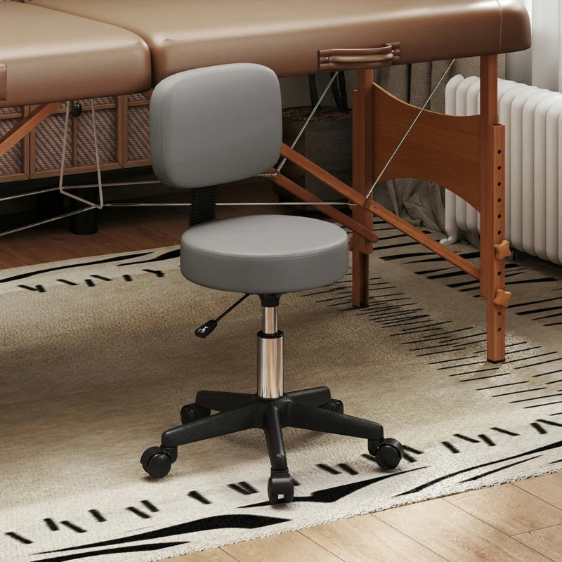 HOMCOM Banqueta de massagem com rodízios, altura regulável, giratória com encosto ergonômico cinza