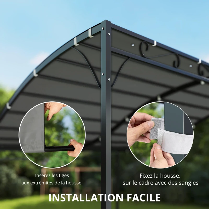 Outsunny Toit de rechange pour pergola Voile d'ombrage pour couverture de terrasse Bâche de rechange pour pavillon 3 x 3 m 298x293 cm Gris foncé