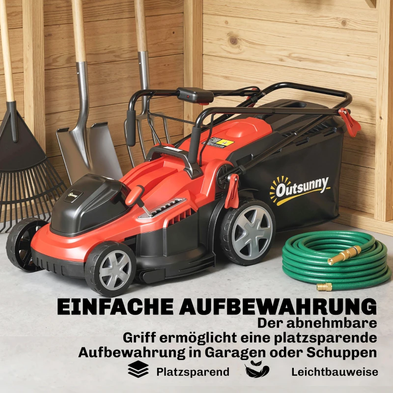 Outsunny Elektro Rasenmäher 800 W mit 40 cm Schnittbreite 45L Fangkorb Akkuanzeige Überlastschutz 7 Schnitthöhen