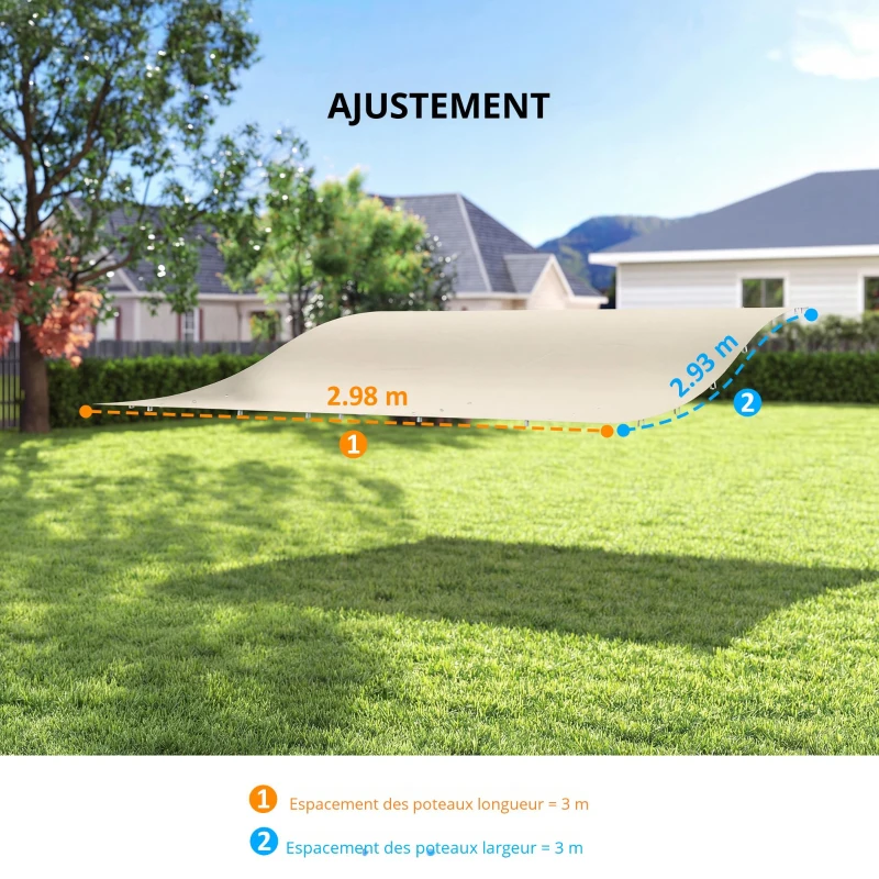 Outsunny Toile de rechange pour pergola, voile d'ombrage pour terrasse, bâche de rechange pour pavillon 3 x 3 m 298 x 293 cm, blanc crème