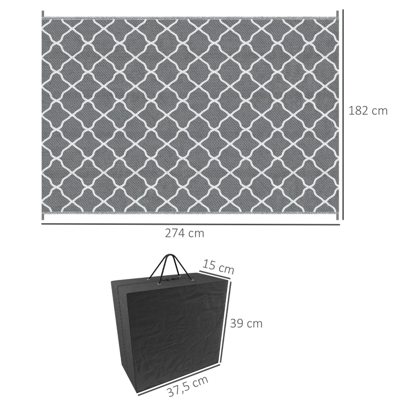 Outsunny Outdoor Teppich robuster Wetterfest Outdoorteppich Carpet mit Netzmuster 182 x 274 cm Grau