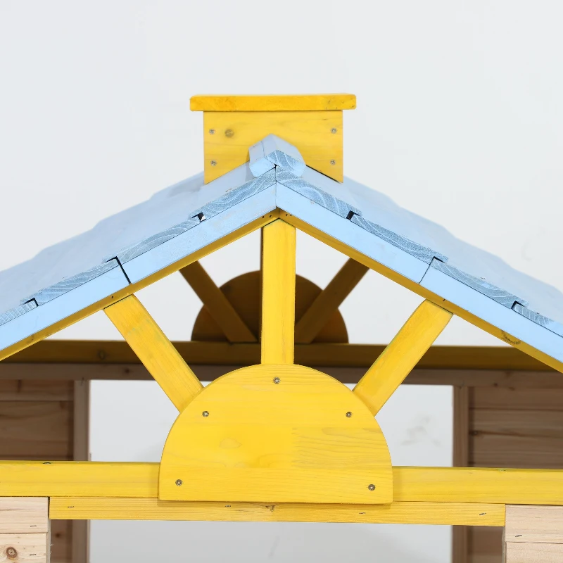 Outsunny Wooden Playhouse, Wendy House with Door, Bench, Flowerpot Holder, for Ages 3-7 Years, Blue