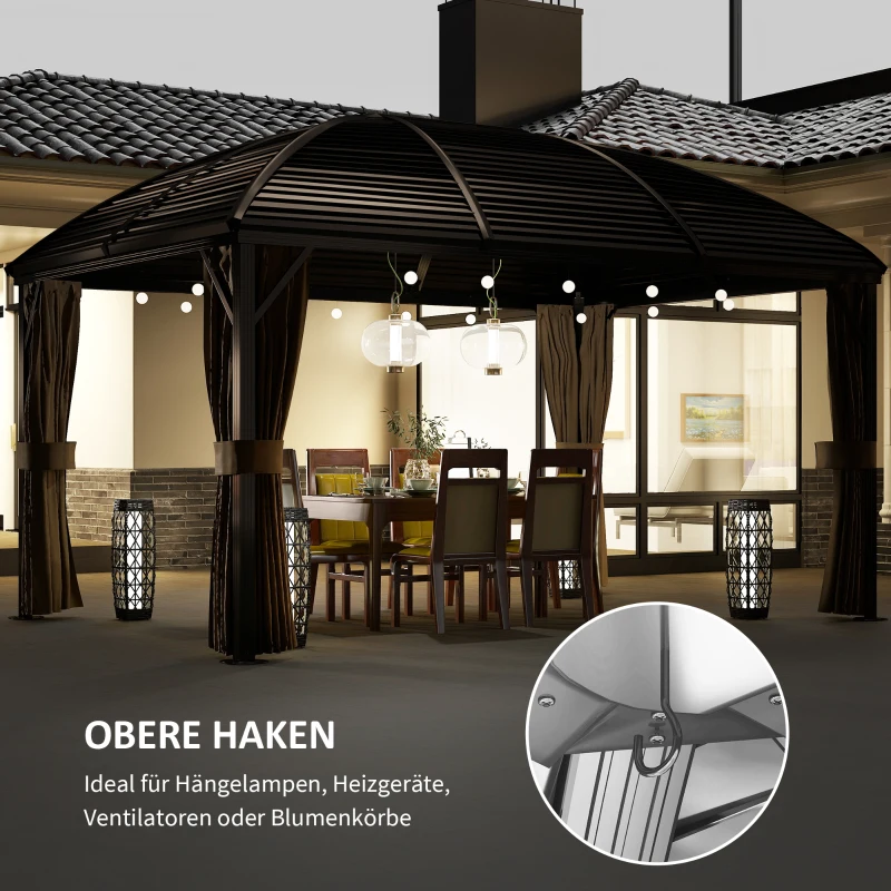 Outsunny Gartenpavillon, Partyzelt, Festzelt, 4 x Doppel-Seitenteile, wasserdicht, 2 Laternenhaken, ca. 4 x 3 x 2,8 m, Braun