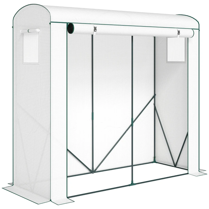 Outsunny Serre avec fenêtres en filet et porte enroulable, serre-film en acier 200 x 75 x 188 cm blanche